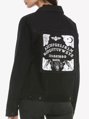 Hot Topic Black Denim Jacket Bad Vibes with Ouija Back Patch